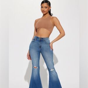 Fashion Nova Women's Flared Stretchy Blue Jeans - Size 3 (Small)
